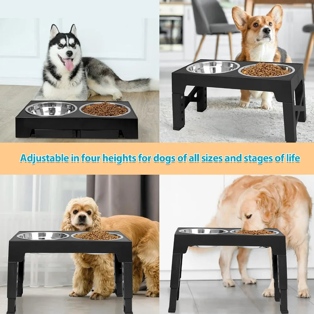 Adjustable Elevated Dog Feeder, Double Stainless Steel Bowls, 43 x 23 cm Raised Feeding Station for Small, Medium and Large Dogs - product view 5
