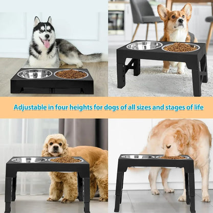 Adjustable Elevated Dog Feeder, Double Stainless Steel Bowls, 43 x 23 cm Raised Feeding Station for Small, Medium and Large Dogs - product view 5