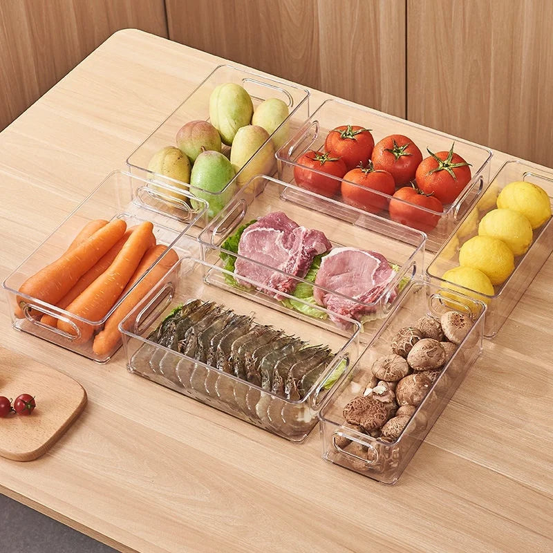 Refrigerator Organizer Box, Transparent Rectangular Plastic Food Storage Bin, Reusable Crisper Container in S or L - product view 4