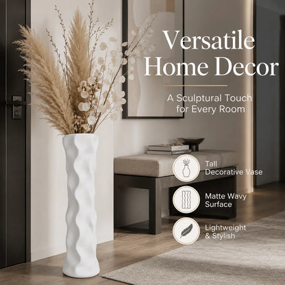22.6-Inch White Floor Vase, Large Lightweight Wavy Plastic Vase for Pampas Grass, Shatterproof Sculptural Home Décor - product view 5