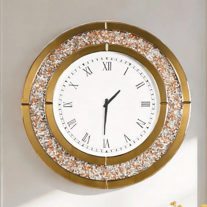 Round Wall Clock with Roman Numerals, Mirrored Glass and Crushed Crystal Detail, 800mm Classic Clock Wall Decor - product view 1