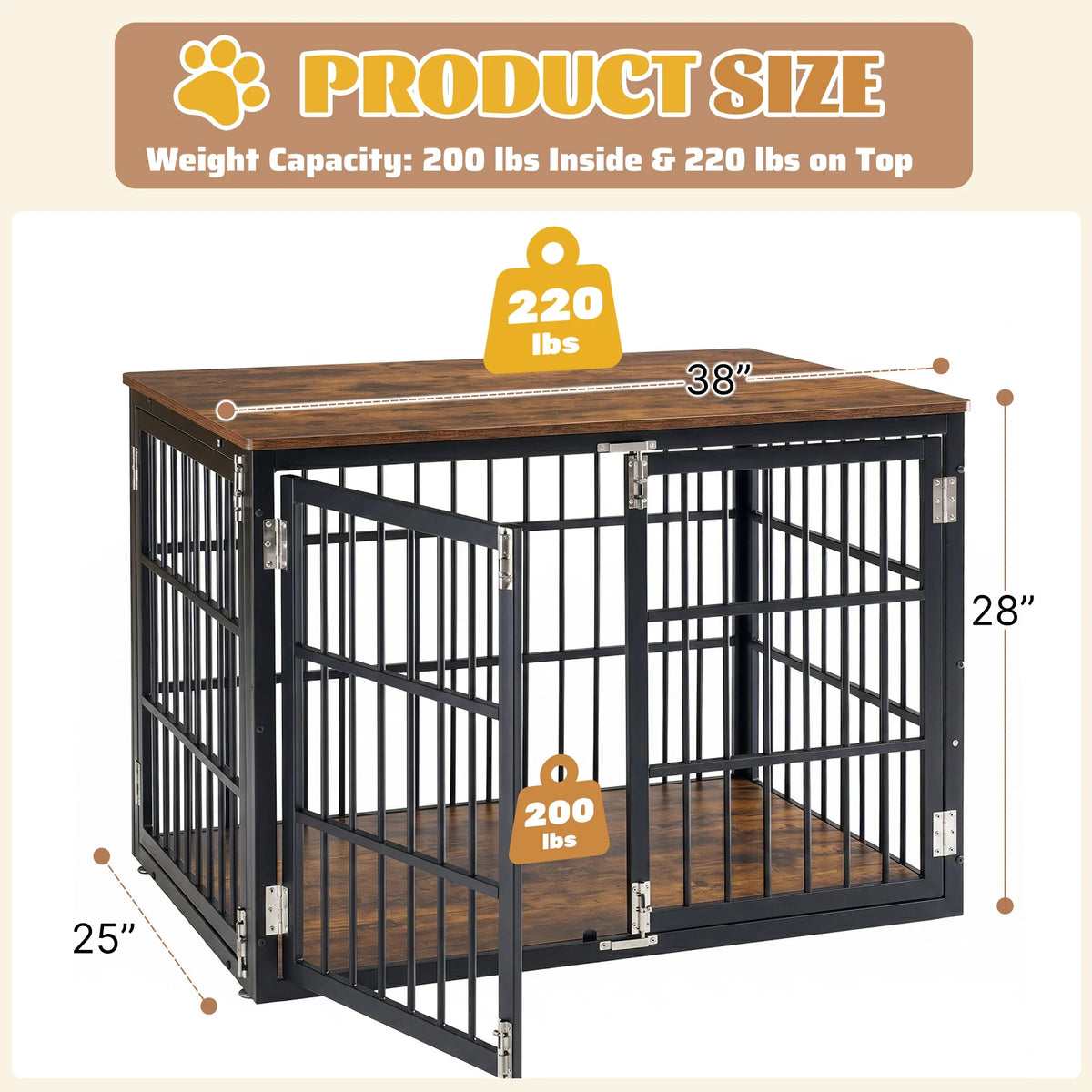 38-Inch Iron Dog Crate, Foldable Single-Door Kennel with Removable Tray, Sliding Bolt Lock and Carrying Handle - product view 2