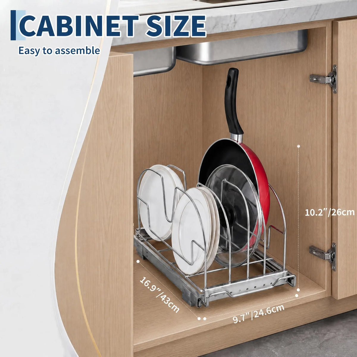 Pull-Out Cabinet Organizer, Expandable Iron Bakeware Rack with Sliding Rails and Adjustable Dividers for Kitchen Storage - product view 4