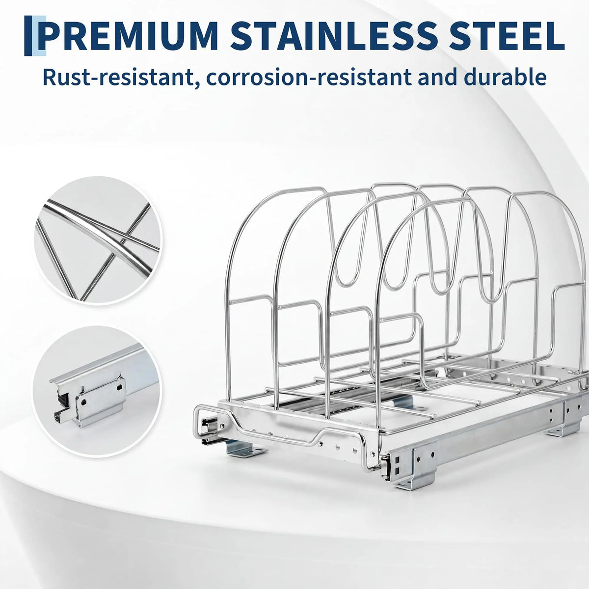 Pull-Out Cabinet Organizer, Expandable Iron Bakeware Rack with Sliding Rails and Adjustable Dividers for Kitchen Storage - product view 5