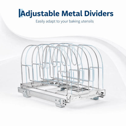 Pull-Out Cabinet Organizer, Expandable Iron Bakeware Rack with Sliding Rails and Adjustable Dividers for Kitchen Storage - product view 6