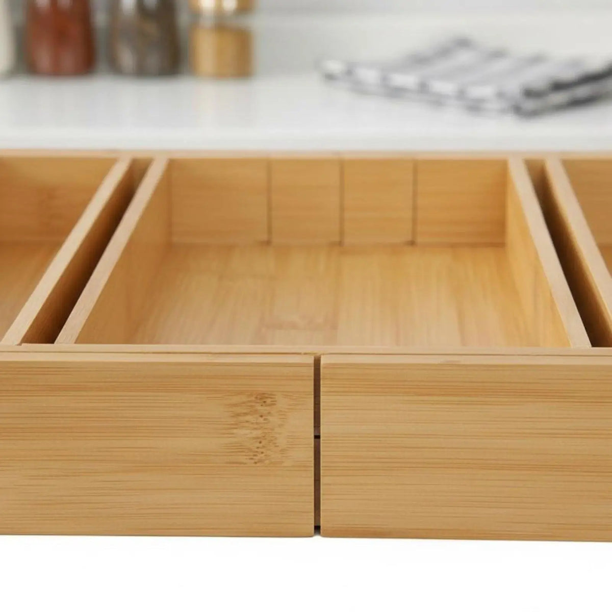 Adjustable Bamboo Utensil Drawer Organizer, Expandable Cutlery Divider Tray with Multiple Compartments for Kitchen and Office - product view 4