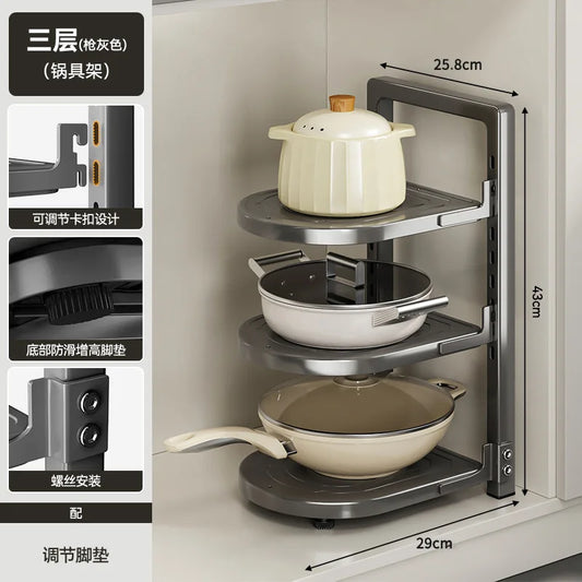 Adjustable Cabinet Shelf, Stainless Steel Multi-Tier Pot Rack Organizer, 2, 3 or 4 Layers for Countertop and Under-Sink Storage - product view 1