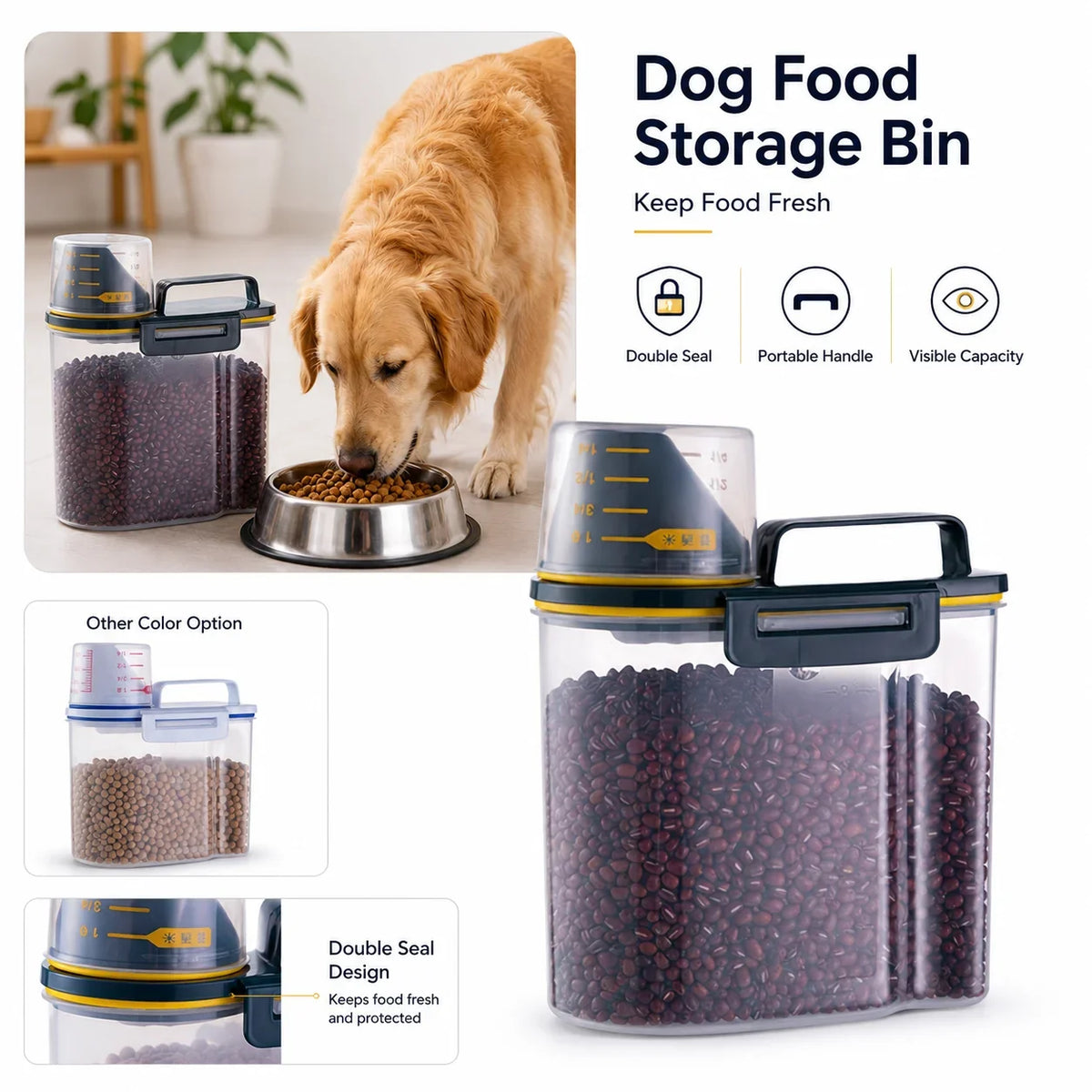 Airtight Pet Food Storage Container with Measuring Cup, Locking Silicone Seal, Clear PP Kibble Keeper for Cats and Dogs - product view 4