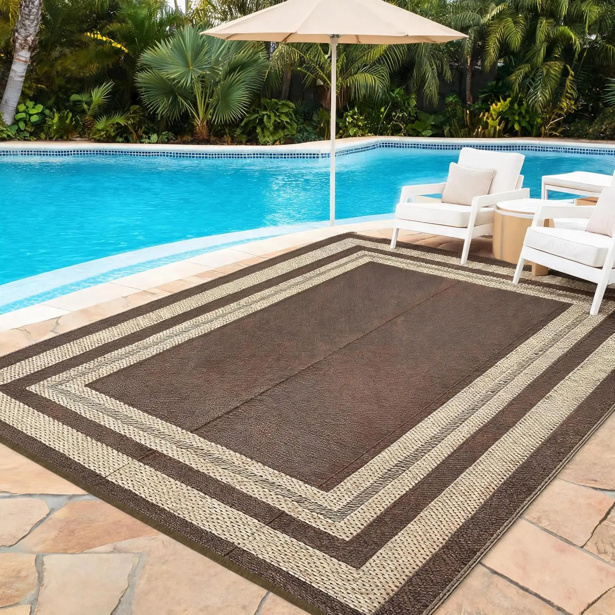 9 x 18 ft Washable Foldable Entryway Rug, Reversible Non-Slip Polyester Carpet for Indoor Outdoor, Patio, RV and Camping - product view 2