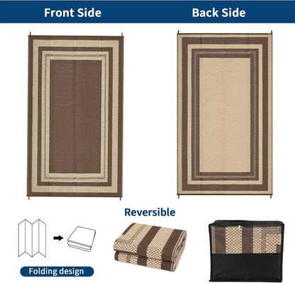 9 x 18 ft Washable Foldable Entryway Rug, Reversible Non-Slip Polyester Carpet for Indoor Outdoor, Patio, RV and Camping - product view 3