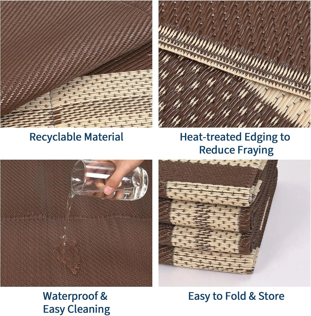 9 x 18 ft Washable Foldable Entryway Rug, Reversible Non-Slip Polyester Carpet for Indoor Outdoor, Patio, RV and Camping - product view 4