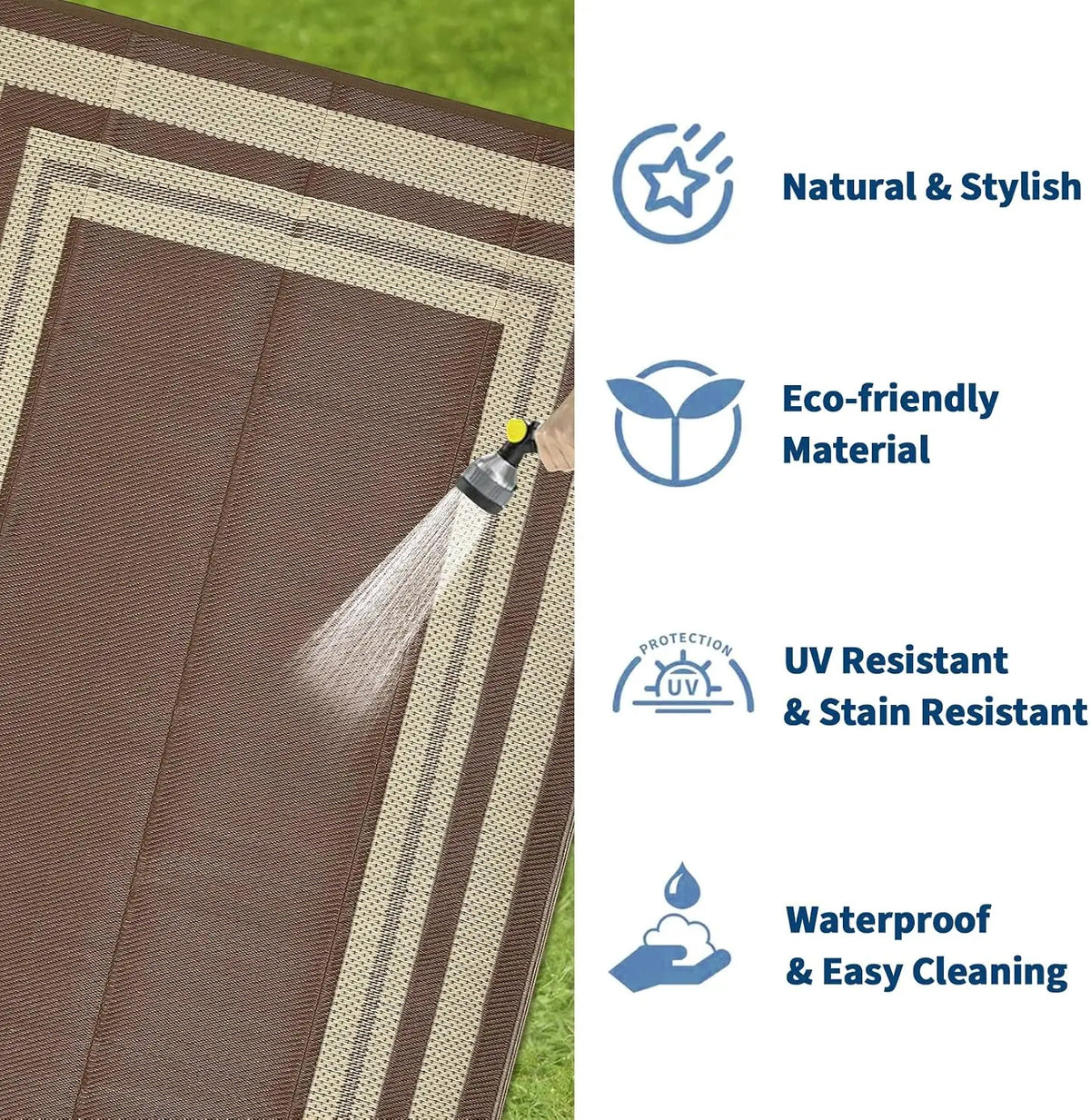 9 x 18 ft Washable Foldable Entryway Rug, Reversible Non-Slip Polyester Carpet for Indoor Outdoor, Patio, RV and Camping - product view 5