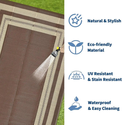 9 x 18 ft Washable Foldable Entryway Rug, Reversible Non-Slip Polyester Carpet for Indoor Outdoor, Patio, RV and Camping - product view 5