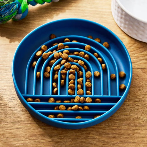 Slow Feeder Dog Bowl, Round Plastic Pet Bowl with Rainbow Design, Non-Slip Base and Dishwasher-Safe Cleaning - product view 1
