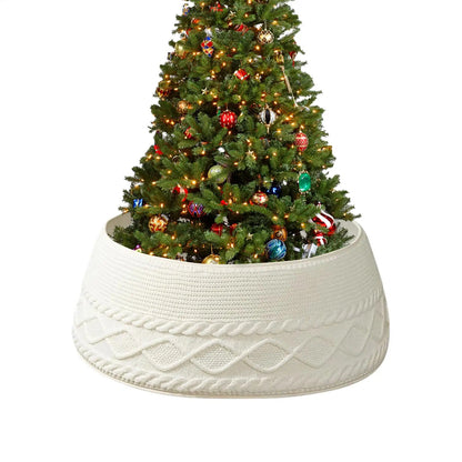 Knitted Christmas Tree Skirt Collar, Cream Plush Cloth, 72 x 23 cm Rustic Holiday Base Cover - product view 2
