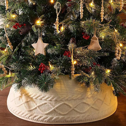 Knitted Christmas Tree Skirt Collar, Cream Plush Cloth, 72 x 23 cm Rustic Holiday Base Cover - product view 4