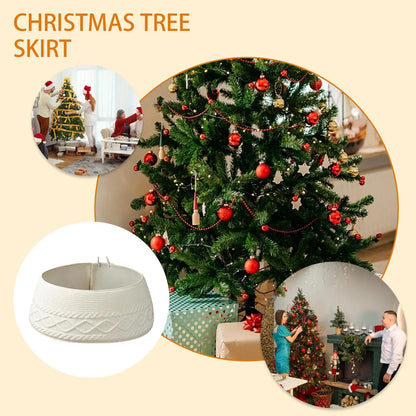 Knitted Christmas Tree Skirt Collar, Cream Plush Cloth, 72 x 23 cm Rustic Holiday Base Cover - product view 5
