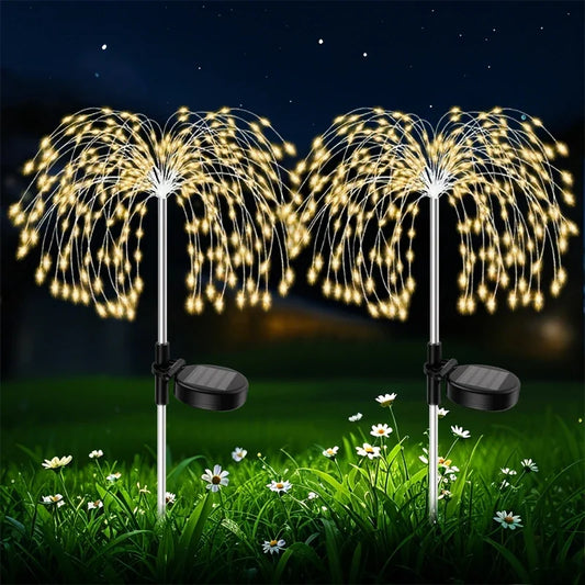 Solar Firework Garden Lights, LED Stainless Steel Pathway Decor, 60 or 200 LEDs, Warm White, White or Colorful - product view 1