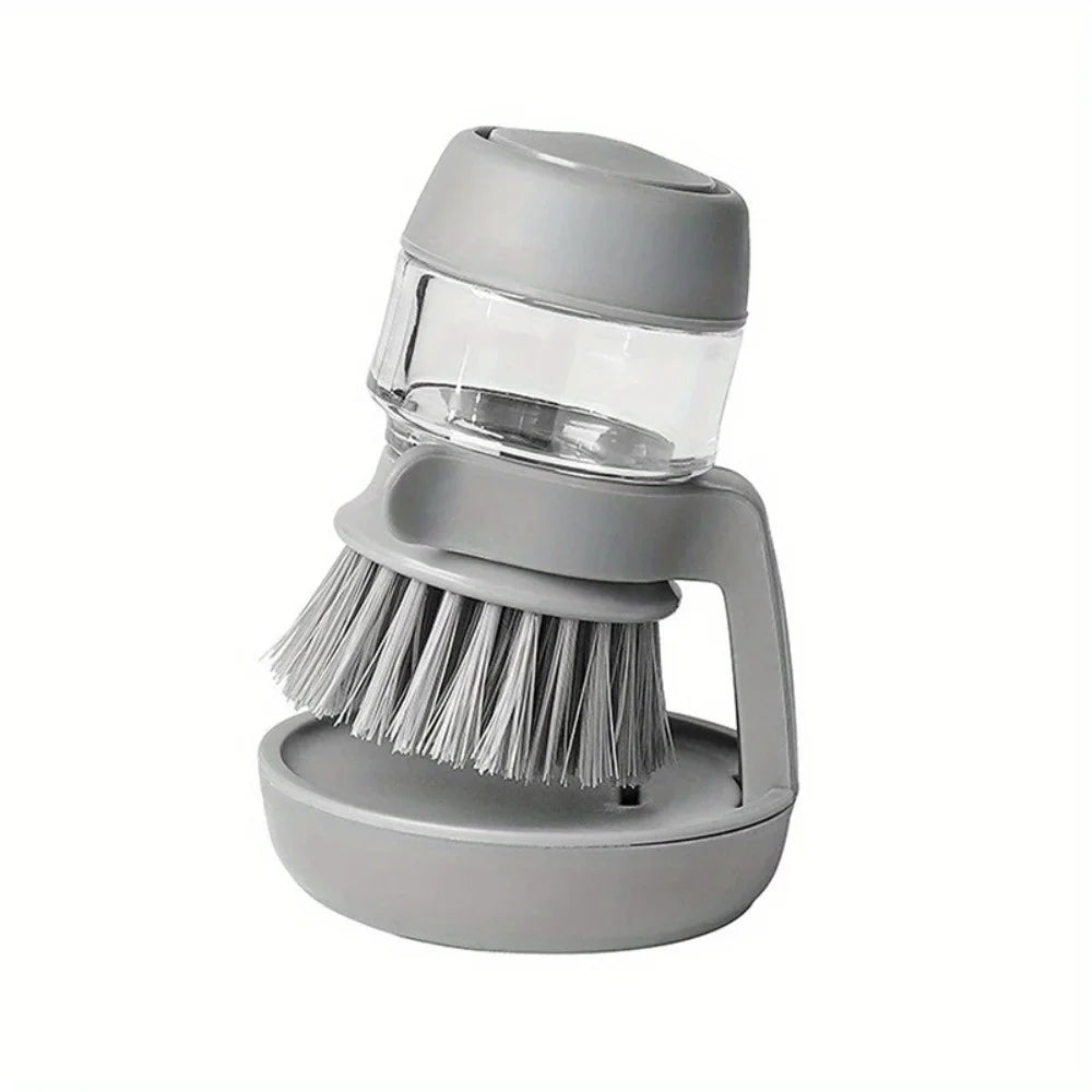 Soap Dispensing Dish Brush, Plastic Kitchen Pot Scrubber, 9.5 × 5 cm, Liquid Addition Brush in Gray or Green - product view 1