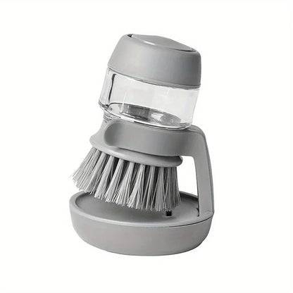 Soap Dispensing Dish Brush, Plastic Kitchen Pot Scrubber, 9.5 × 5 cm, Liquid Addition Brush in Gray or Green - product view 1