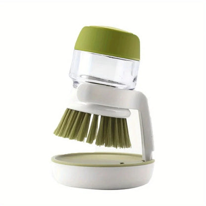 Soap Dispensing Dish Brush, Plastic Kitchen Pot Scrubber, 9.5 × 5 cm, Liquid Addition Brush in Gray or Green - product view 2