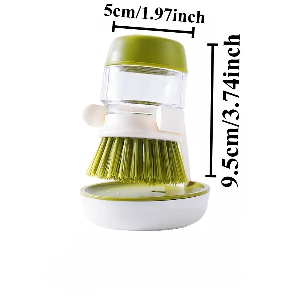 Soap Dispensing Dish Brush, Plastic Kitchen Pot Scrubber, 9.5 × 5 cm, Liquid Addition Brush in Gray or Green - product view 4