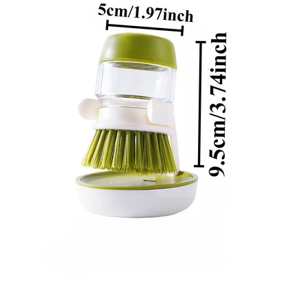 Soap Dispensing Dish Brush, Plastic Kitchen Pot Scrubber, 9.5 × 5 cm, Liquid Addition Brush in Gray or Green - product view 4