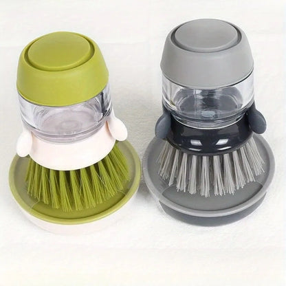 Soap Dispensing Dish Brush, Plastic Kitchen Pot Scrubber, 9.5 × 5 cm, Liquid Addition Brush in Gray or Green - product view 5