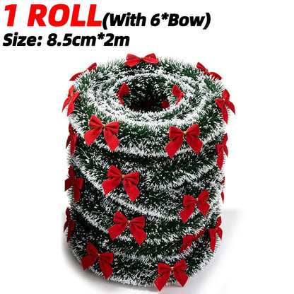 Green Tinsel Christmas Garland, Matte Cylindrical Plastic Strip with Bow Options, 2M to 20M for Tree and Party Décor - product view 1