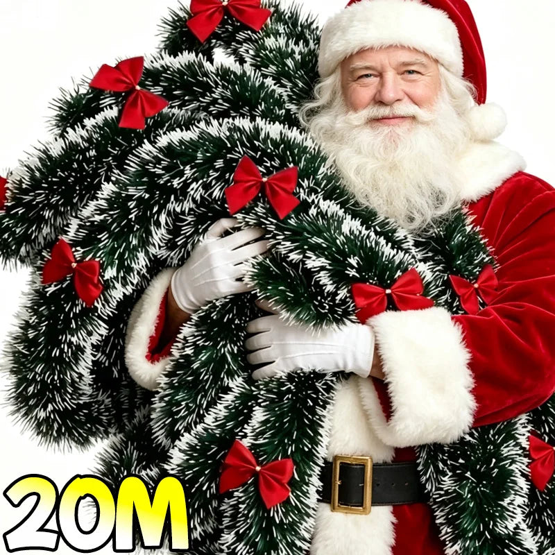 Green Tinsel Christmas Garland, Matte Cylindrical Plastic Strip with Bow Options, 2M to 20M for Tree and Party Décor - product view 3