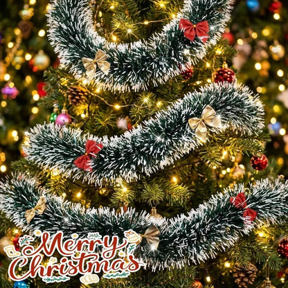 Green Tinsel Christmas Garland, Matte Cylindrical Plastic Strip with Bow Options, 2M to 20M for Tree and Party Décor - product view 4