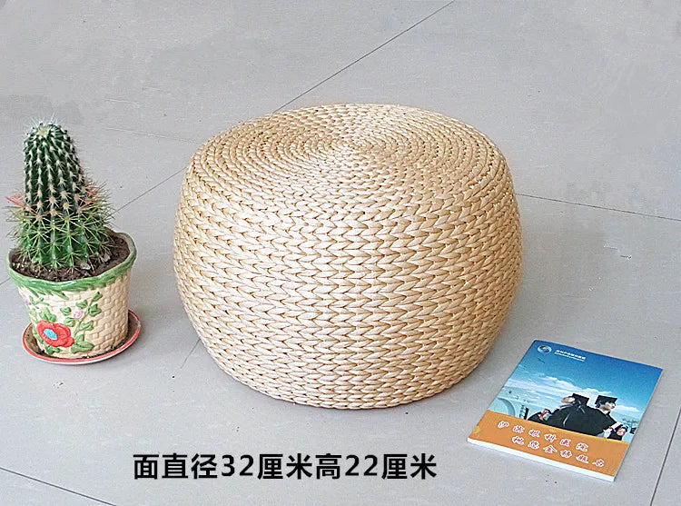 Rattan Wicker Floor Ottoman Stool, Wood Frame, Minimalist Modern Low Seat for Living Rooms, Entryways and Relaxed Interiors - product view 1