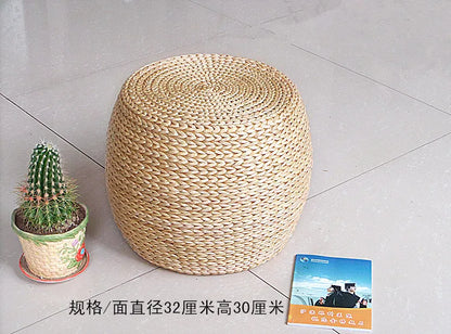 Rattan Wicker Floor Ottoman Stool, Wood Frame, Minimalist Modern Low Seat for Living Rooms, Entryways and Relaxed Interiors - product view 2