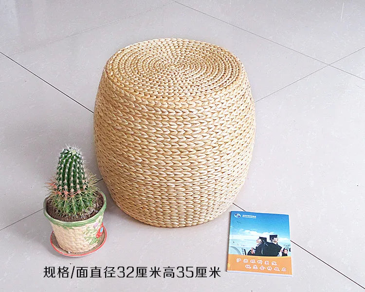 Rattan Wicker Floor Ottoman Stool, Wood Frame, Minimalist Modern Low Seat for Living Rooms, Entryways and Relaxed Interiors - product view 3