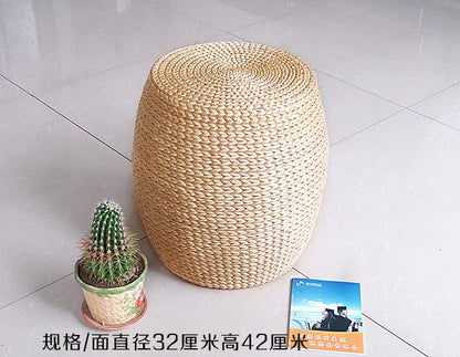 Rattan Wicker Floor Ottoman Stool, Wood Frame, Minimalist Modern Low Seat for Living Rooms, Entryways and Relaxed Interiors - product view 4