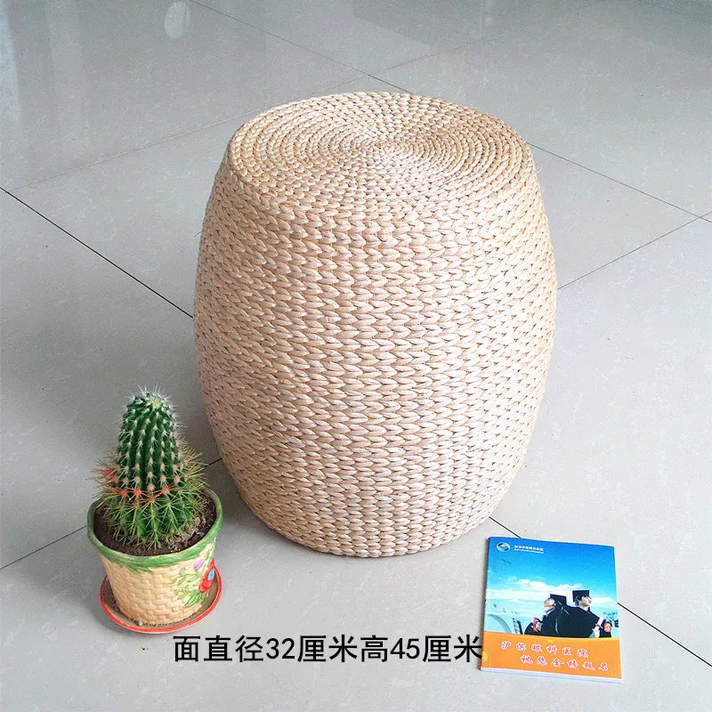 Rattan Wicker Floor Ottoman Stool, Wood Frame, Minimalist Modern Low Seat for Living Rooms, Entryways and Relaxed Interiors - product view 5