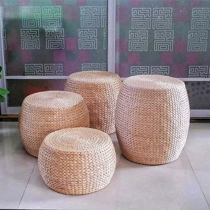 Rattan Wicker Floor Ottoman Stool, Wood Frame, Minimalist Modern Low Seat for Living Rooms, Entryways and Relaxed Interiors - product view 6