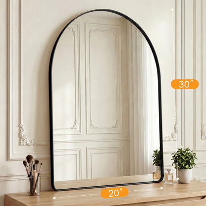 Arched Full-Length Wall Mirror, 5mm Tempered Glass, Rounded Rectangle, Vertical or Horizontal Mount, Black or Gold - product view 1