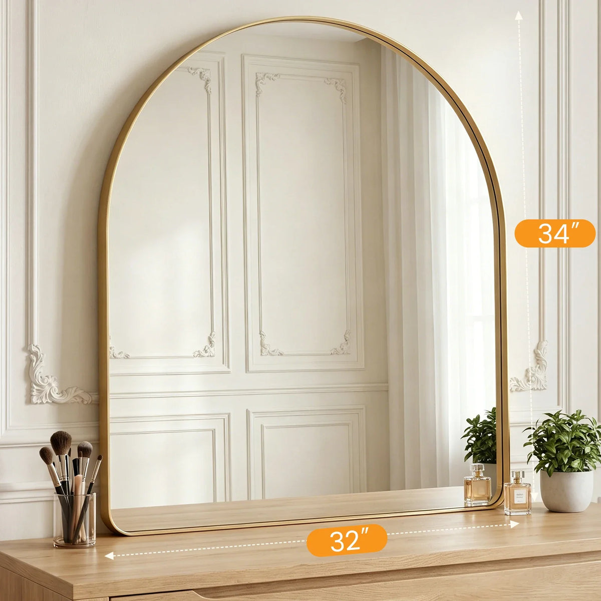 Arched Full-Length Wall Mirror, 5mm Tempered Glass, Rounded Rectangle, Vertical or Horizontal Mount, Black or Gold - product view 4