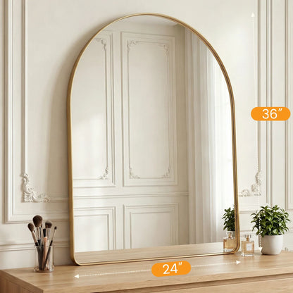 Arched Full-Length Wall Mirror, 5mm Tempered Glass, Rounded Rectangle, Vertical or Horizontal Mount, Black or Gold - product view 5