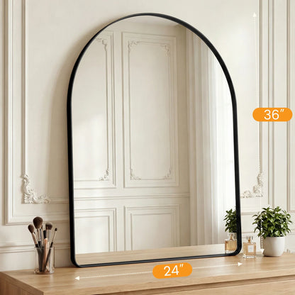 Arched Full-Length Wall Mirror, 5mm Tempered Glass, Rounded Rectangle, Vertical or Horizontal Mount, Black or Gold - product view 6