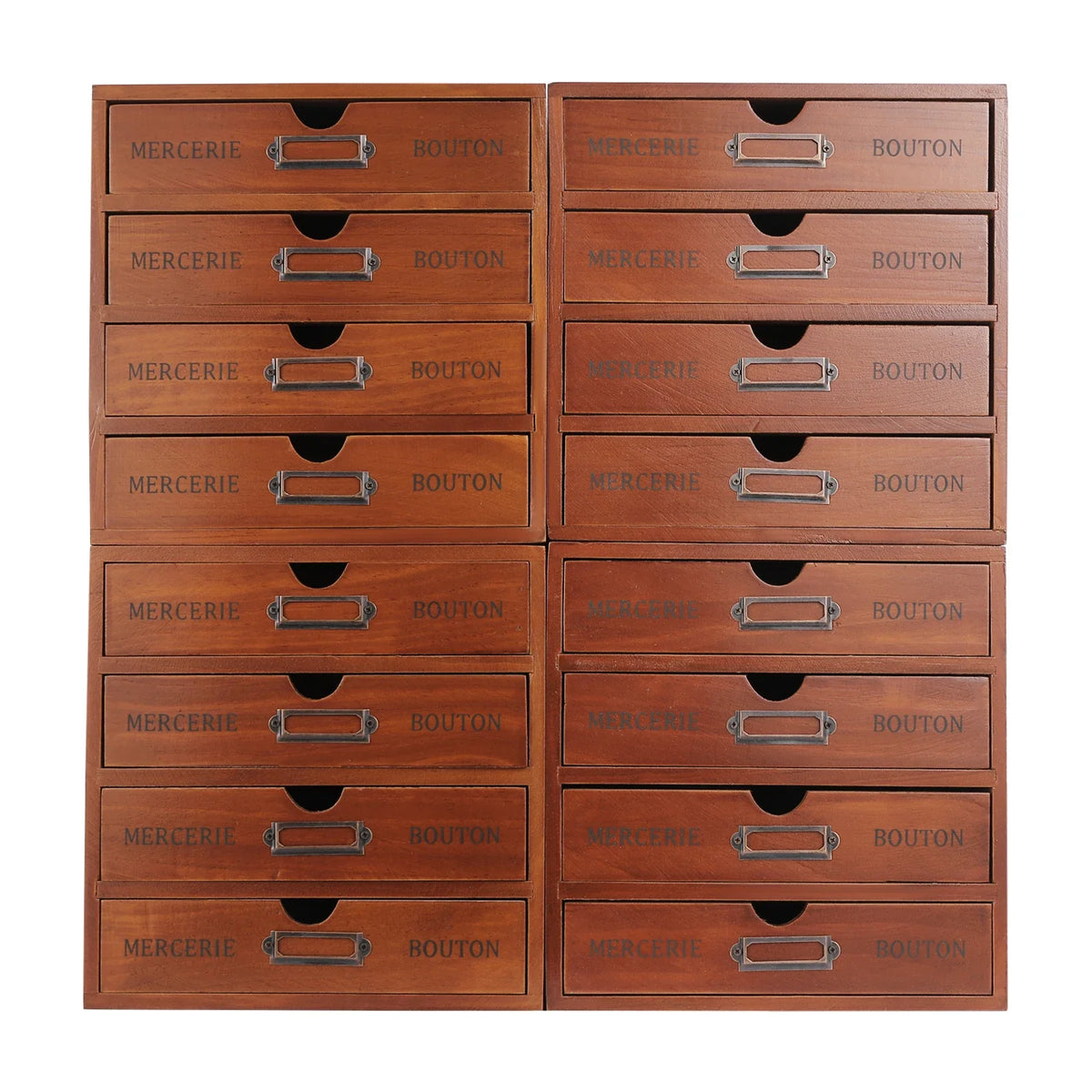 Wooden Drawer Organizer 4-Pack, Retro Brown Tabletop Storage Drawers with Iron Label Holders for Cosmetics, Jewelry and Office Items - product view 1