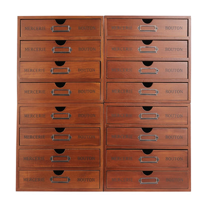 Wooden Drawer Organizer 4-Pack, Retro Brown Tabletop Storage Drawers with Iron Label Holders for Cosmetics, Jewelry and Office Items - product view 1