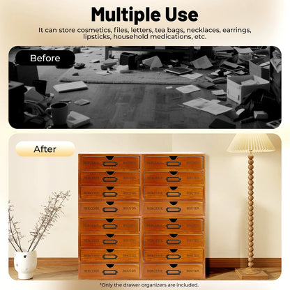 Wooden Drawer Organizer 4-Pack, Retro Brown Tabletop Storage Drawers with Iron Label Holders for Cosmetics, Jewelry and Office Items - product view 5