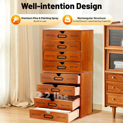 Wooden Drawer Organizer 4-Pack, Retro Brown Tabletop Storage Drawers with Iron Label Holders for Cosmetics, Jewelry and Office Items - product view 6