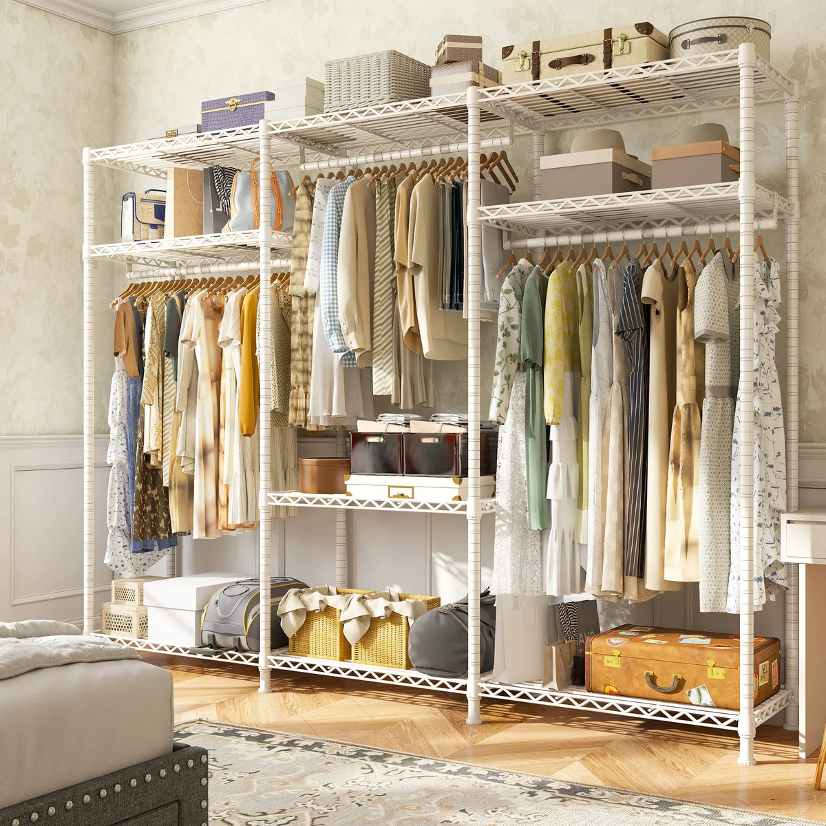 Heavy-Duty Adjustable Garment Rack, 56 × 16 × 75.5 in, 9 Shelves, 3 Detachable Rods, 795 lb Capacity for Bedroom - product view 2