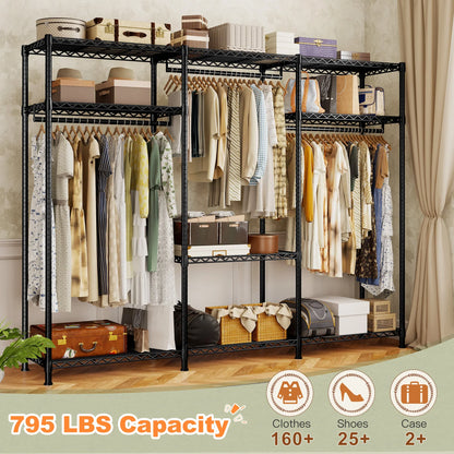 Heavy-Duty Adjustable Garment Rack, 56 × 16 × 75.5 in, 9 Shelves, 3 Detachable Rods, 795 lb Capacity for Bedroom - product view 3