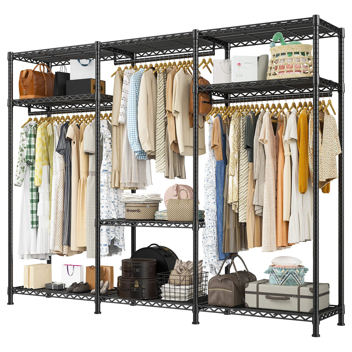 Heavy-Duty Adjustable Garment Rack, 56 × 16 × 75.5 in, 9 Shelves, 3 Detachable Rods, 795 lb Capacity for Bedroom - product view 6