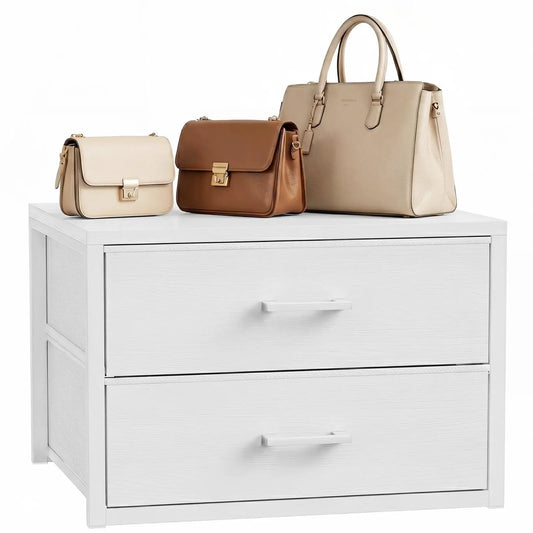 2-Drawer Fabric Storage Organizer, 21.1-Inch Wide Steel Frame Dresser with Wooden Top for Closet, Bedroom and Small Spaces - product view 1