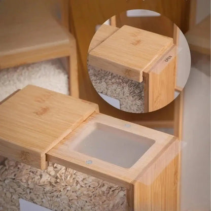 3L Rice Storage Container, Airtight Rectangular Wood Food Dispenser with Clear Sliding Lid for Rice, Flour, Pasta and Dry Goods - product view 3